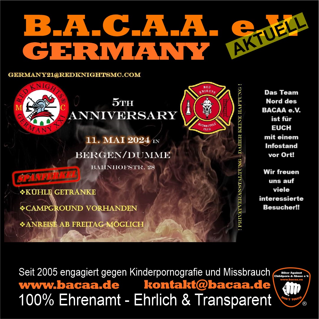 RED KNIGHTS MC Germany XXI (5th Anniversary) mit BACAA Infostand in 29468 Bergen/Dumme 🗓 🗺