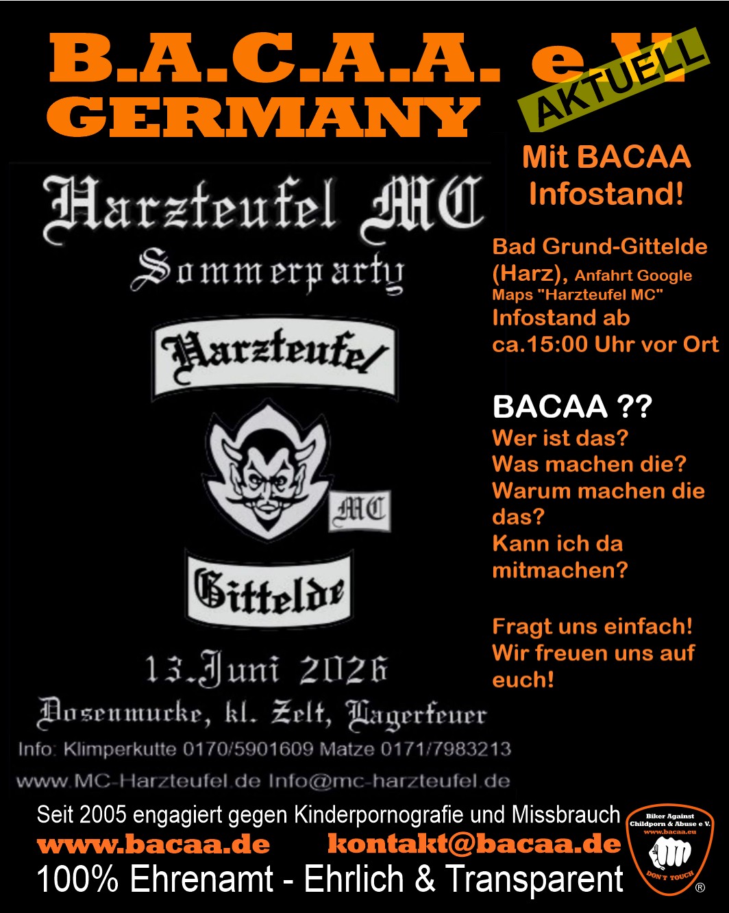 Sommerparty beim Harzteufel  MC mit  BACAA-Infostand