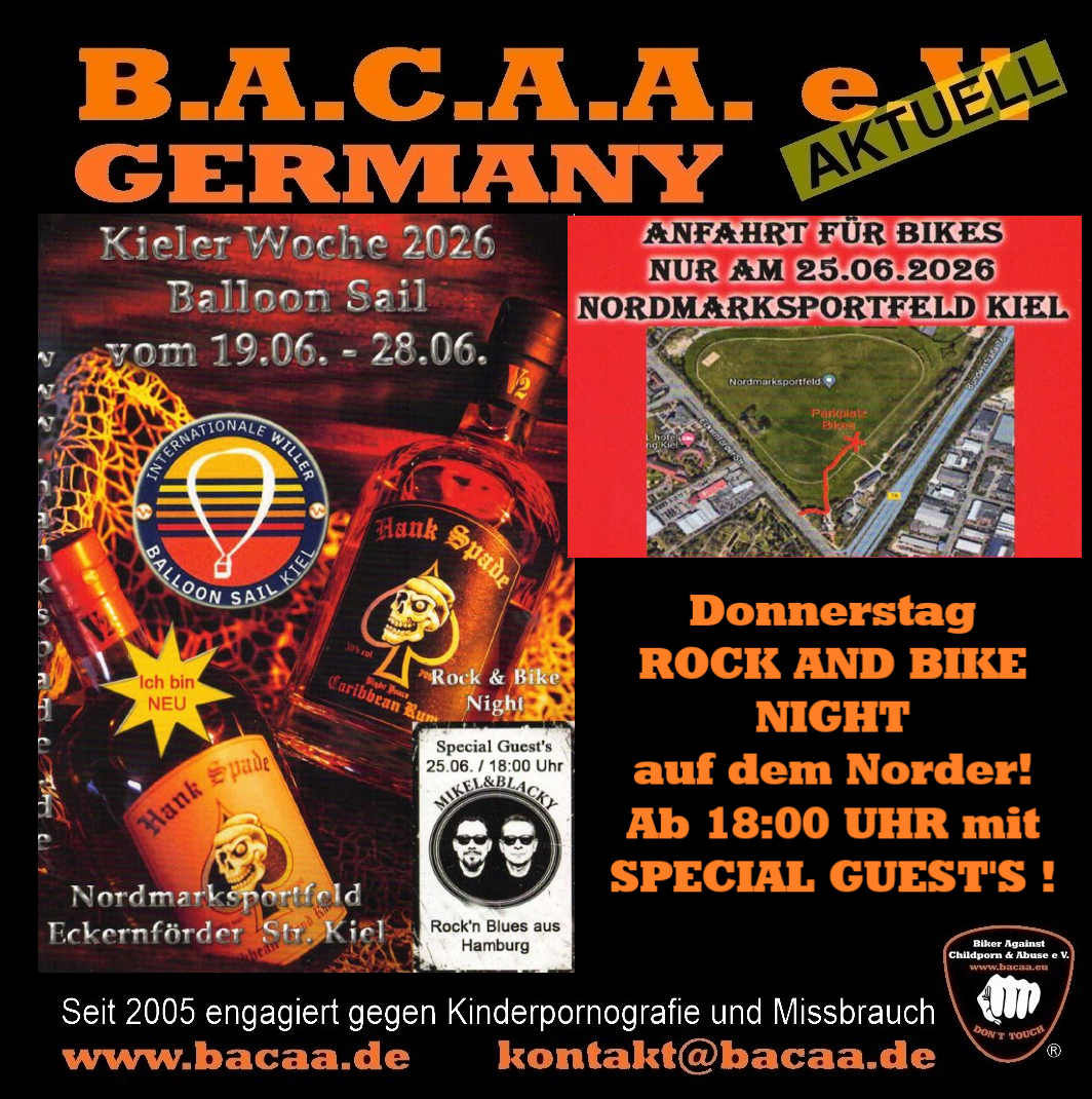Kieler-Woche-Balloon-Sail mit BACAA-Infostand am Donnerstag zur Hank-Spade Rock-and-Bike-Party