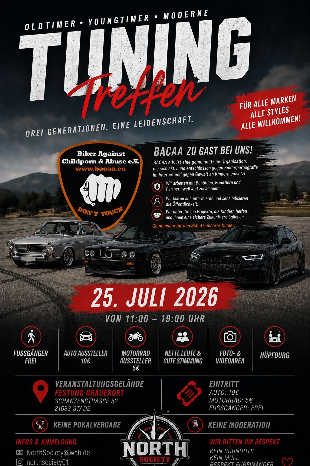 Tuning-Treffen….Oldtimer, Youngtimer, Moderne Festung Grauerort, Stade mit BACAA-Infostand